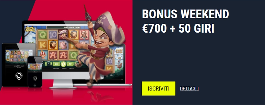 Promo bonus weekend €700 + 50 giri con slot su schermo